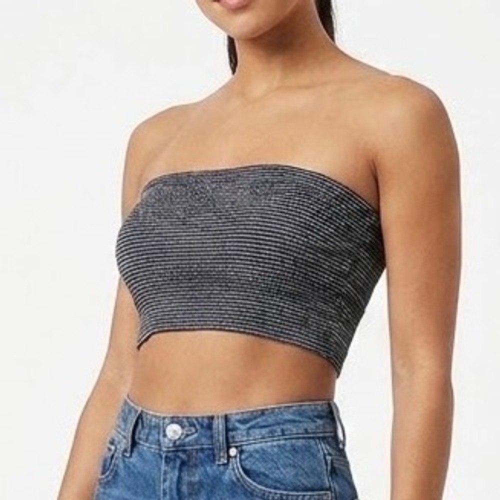 Bobbles & Lace Navy White Striped Smocked Tube Top Bandeau NWT Size M